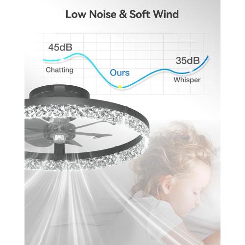 addlon Ceiling Fans with Lights and Remote, 20'' Low Profile Ceiling Fans, 3000-6000K Dimmable Modern Flush Mount LED Fan Light, Fandelier Ceiling Fan for Bedroom, Kitchen, Living Room, Black