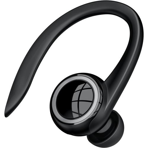 Bluetooth 5.2 Headset, Single Ear Earpiece Earphone with Mic, Hook, Noise Cancelling Headset for Business, Trucker, Driver, Wireless Bone Conduction Headphone with Ear Caps (S/M/L) for iPhone Android
