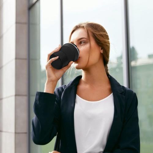 12oz Travel Mug for Car with Leakproof Lid, Coffee Cup Insulated Double Walled Vacuum Stainless Steel Travel Tumbler for Keep Hot & Ice Coffee Tea Beer (Black)