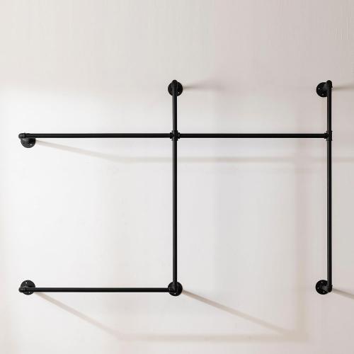 Industrial Pipe Clothing Rack Heavy Duty Wall Mounted Clothes Rack,Pipe Garment Rack Rail,Indoor Detachable Multi-Purpose Clothing Hanging Rod/Garment Bar, Black (3 hanging rods wall garment rack)