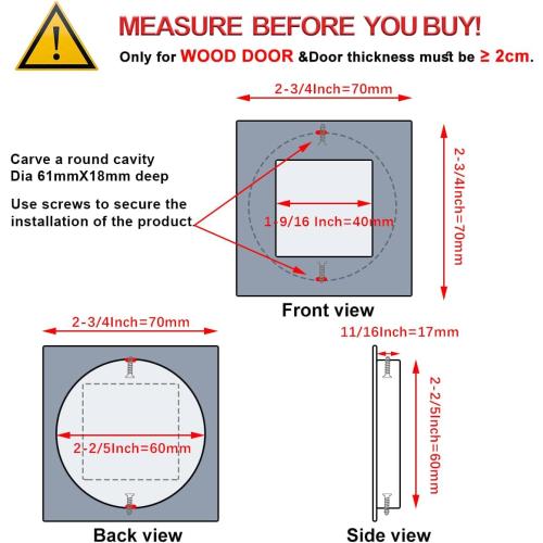 HOMOTEK 4 Pack 2-3/4 Inch Square Recessed Sliding Closet Door Finger Pulls, Diameter 2-3/8 Inch(60mm) Stainless Steel Flush Handles for Pocket Door, Bypass Barn Drawer Pulls(Black)