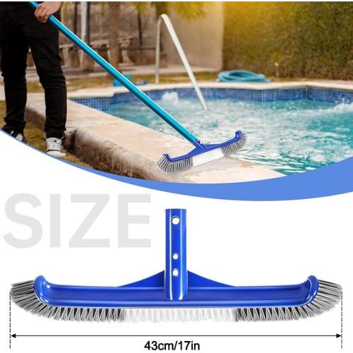 Pool Brush Head, 17 Pool Brushes for Cleaning Pool Walls, Curved Ends High-Efficiency Pool Scrub Brush,Premium Nylon Bristles Pool Brush with EZ Clip