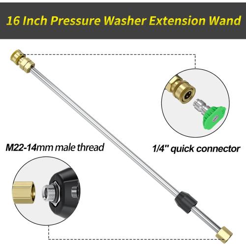 POHIR Pressure Washer Gun 3600 PSI with 3/8'' Swivel Quick Connect Extension Wand, M22 15mm and M22 14mm Fitting 30 Inch 7 Nozzle Tips, Yellow