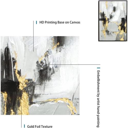 Zessonic Black Abstract Wall Art Decor - 2 Pack 24 x 36 Black and Gold Canvas Wall Decor with Hand Texture for Living Room, Bedroom, Office, Framed, Ready to Hang