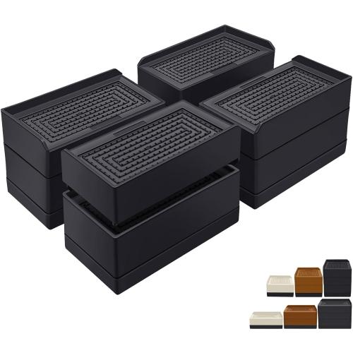 Rectangle Bed Risers, 3 Inch Heavy Duty Adjustable Furniture Risers for Bed Sofa Table and Couch Lift,Support Up to 1,300 Lbs (4 Pack-Black)