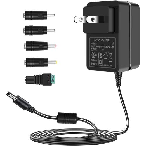 TKDY 24V 1.5A DC Power Supply Cord, fit for DC 24V 1.5A 1A 0.5A LED Light Strip, 24 Volt Light Diffuser, and More, 100-240V 50/60hz 36W 24W Power Adapter with 5 Tips (Not for Charging).