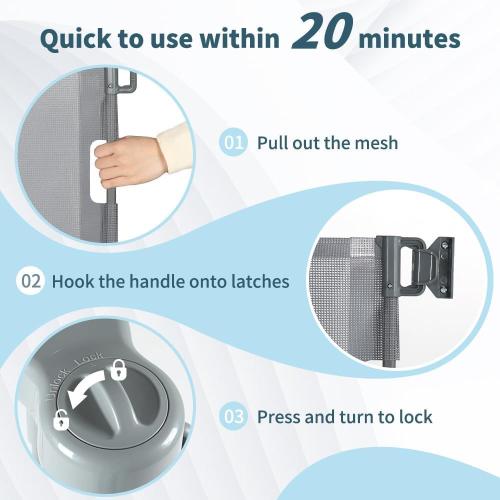 47” Extra Tall Retractable Baby Gate, Reinforced Mesh Dog Gate Extends to 59 Wide, Baby Gate for Stairs, Doorways, Hallways, Indoor and Outdoor, Grey