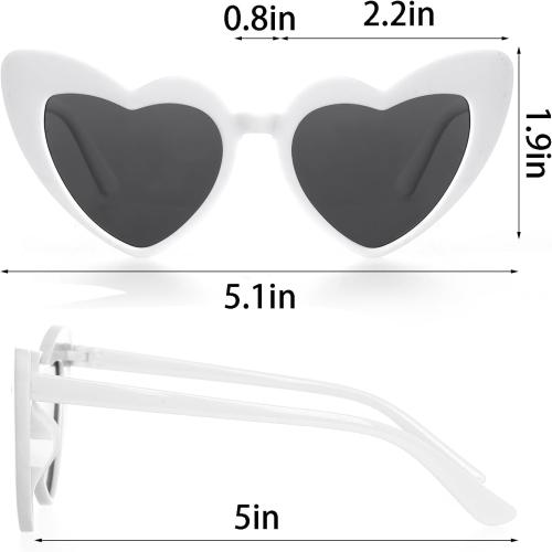 6 Pack Heart Sunglasses Neon Colors Cat Eye Love Shaped Sunglass Vintage Cute Sun Glasses for Halloween Cosplay Party