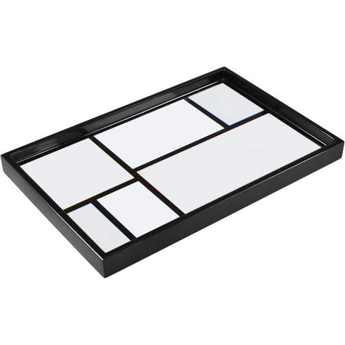 Pacific Connections - Mondrian Vanity Tray - Hand Crafted Lacquered Wood - Composition in Black and White (1934) - 12 x 8 Inches
