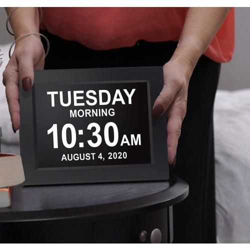 American Lifetime Large Digital Clock for Seniors, Black, 8 inch, with Day & Date, Customizable Alarms, Auto-Dimming, Multi-Language Support, Battery Backup, Easy Setup, and Gift Option