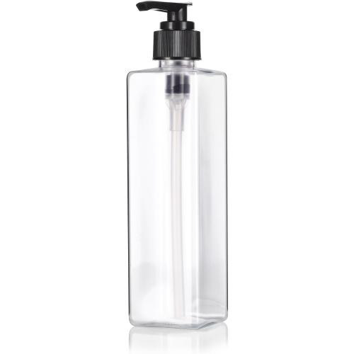 JUVITUS 8 oz Clear Plastic Square Bottle with Black Lotion Pump (6 pack)