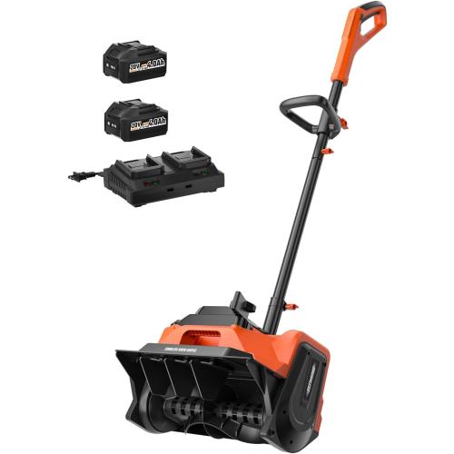 Snow Shovel Cordless, 40V | 16 Inch Electric Snow Blower with 2 X 4.0Ah Batteries & Fast Charger, Powerful Electric Snow Blower with Directional Plate & Adjustable Front Handle