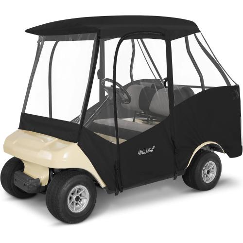 Black Golf Cart Enclosure 4 Passenger for Club Car DS 2 2 Enclosure Waterproof Windproof Driving Rain Cover Fit 4-Seater Short Roof with 4-Sided Clear Windows Mirror Zipper Roll-up Door Black