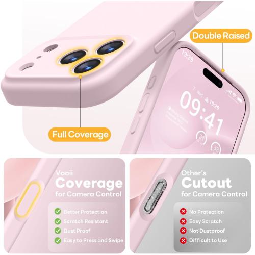 Vooii Magnetic for iPhone 17 Pro Case, Compatible with Magsafe (Premium Liquid Silicone) (Integrated Camera Control Button) Full Body Protective Anti-Scratch Microfiber Lining 6.3, Chalk Pink