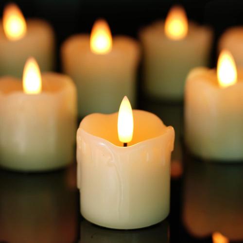 Homemory Flameless Votive Candles with Timer, 2 x 2 Real Wax, 400 Hour Realistic Black Wick Battery Operated Candles, Set of 6 for Wedding, Party and Holiday Decoration (Battery Included)