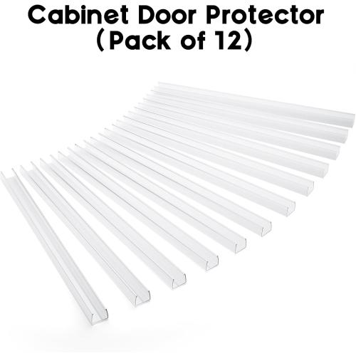 Cabinet Protector Edge Guard (Pack of 6), 17.7 Clear PVC Cabinet Edge Protectors for 3/4 Thick Kitchen Cabinets Doors – Slip-On No-Tool Sliding Installation
