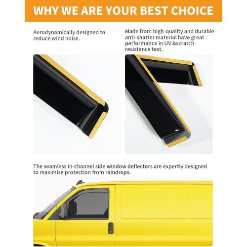 in-Channel Window Rain Guards Fit for Chevy Express Van 1996-2026 & GMC Savana 1996-2026 Rain Guard Extra Durable Window Deflectors Vent Visors Vent Shades Exterior Car Accessories