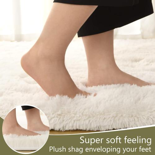 LOCHAS Ultra Soft Indoor Modern Area Rugs Fluffy Living Room Carpets for Children Bedroom Home Decor Nursery Rug 4x6 Feet, White