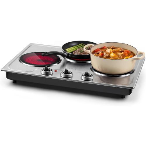 CUSIMAX Hot Plate,1800W Triple Infrared Burner, Independent Temperature Control,Electric Stove Can Simultaneously Cook Three Dishes,Compatible for All Cookware,Stainless Steel for Easy Cleaning ‼️very used‼️