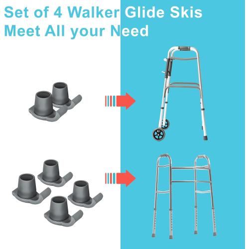 Dotday 4 Pack Walker Skis Glides, Universal Walker Accessories for Seniors | Walker Glides for Folding Walker, Durable Easy-Glide Mobility Aid, Walker Feet Replacement, Universal 1-1/8 inch, Gray