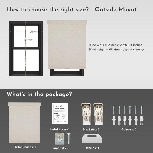 Persilux Blackout Roller Shades for Window Blinds,Cordless,Linen Fabric,Thermal Insulated Fabric UV Protection Shades for Home,Office,Bedroom,Door,Blackout-Cream,29 W X 72 H