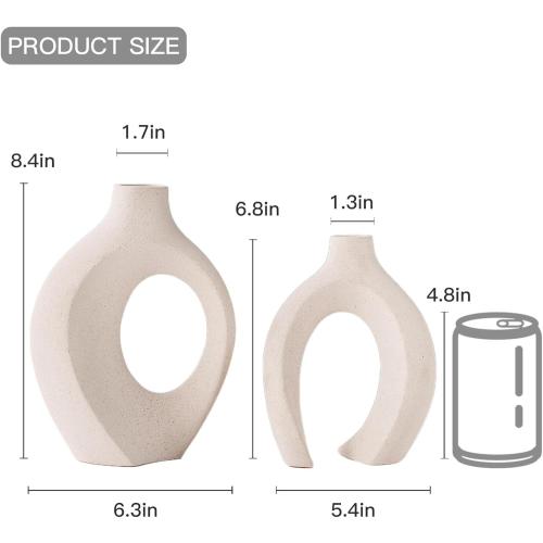 Levvohd Hollow Ceramic Vase Set of 2, Modern Nordic Minimalist Book Style Boho Aesthetic Vases for Home Decor Living Room Shelf Entryway Coffee Centerpiece Table Decorative (Cream White)