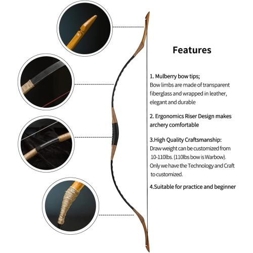 longbowmaker Hungarian Style Handmade Longbow Flagella Recurve Horsebow Archery 20-110LBS H1