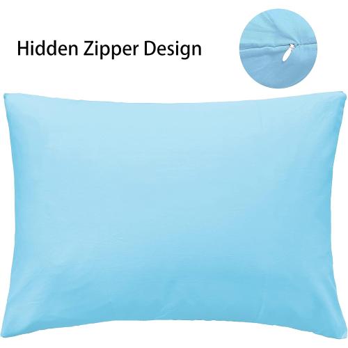 iMaylex Soft 100% Egyptian Cotton Zipper Closure Pillowcases, Cozy and Lightweight Pillow Case, Set of 2, Light Blue, Queen, 20 x 30