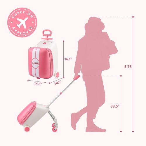 Kids Ride-on Luggage with Spinner Wheels Suitcase, Kid's Ride-On Suitcase Help Your Child Relax, Carry On Trolley Luggage (Pink)