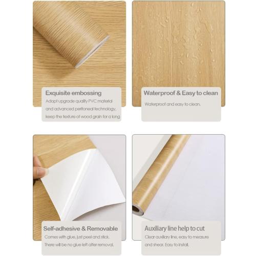 Sevalo Wood Contact Paper Wood Peel and Stick Wallpaper Light Wooden Grain Contact Paper for Cabinets and Drawers Self Adhesive Removable Wallpaper 17.7inW 118inL Oak Natural Easy to Install & Clean