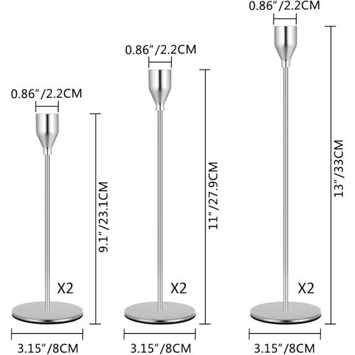 Denique Candlestick Holders 2 Sets, 6 PCS Silver Taper Candle Holders, Candlestick Holders Set for Table Centerpiece Vintage Modern Candle Holders for Home Wedding Decoration