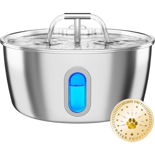 Cat Water Fountain Stainless Steel - 3.2L/108oz Pet Water Fountain for Cats Indoor - Automatic Pet Watering Dispenser (1 Filter)