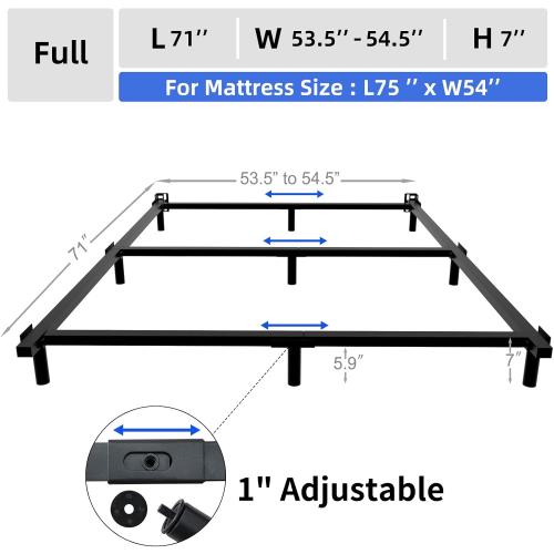 DTIG 7 Inch Full Size Metal Bed Frame for Box Spring and Mattress, 9-Leg Support Box Spring Base, Easy Assembly Tool-Free Heavy Duty Bed Frame Black