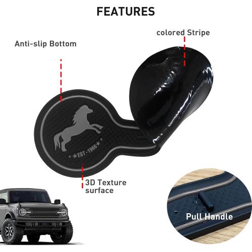 Car Cup Holder Coaster Compatible with Ford Bronco Offroad 2021-2025, Silicone Car Decorative Water Coaser, Bronco Car Accessories (Grey)