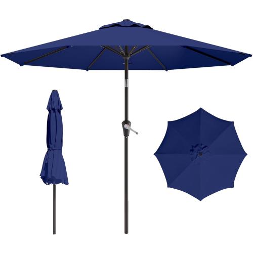 9 FT Patio Umbrella for Outdoor, Outdoor Umbrella with Push Button Tilt and Crank, Outdoor Patio Umbrellas with 8 Sturdy Ribs for Market, Garden, Deck, Backyard, Pool (Navy)