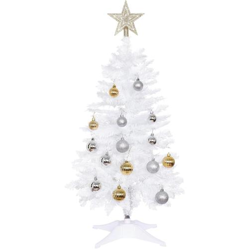 Sunshine White Christmas Tree with Light 3ft Artifical Full Christmas Tree with Ball & Star Ornaments 8 Lighting Modes for Holiday Decor