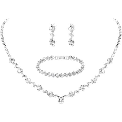Crystal Wedding Jewelry Set, Necklace Earrings, for Accessories | Silver jewelry design, suitable almost occasions, non fading, non oxidizing, Valentine's Day gift, wedding jewelry sets