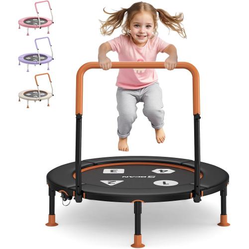 BCAN 36' Toddler Trampoline, ASTM Certified-Foldable Mini Trampolines for Kids Ages 1-6, Adjustable Handle, Safety Pad & Foldable Legs, Baby Trampoline Indoor/Garden, Gift for Boy and Girl