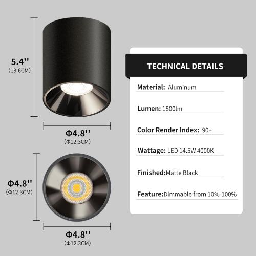 OKELI Modern LED Ceiling Light Fixture Flush Mount COB 20W 4000K Cylinder Ceiling Lights, Dimmable Hallway Lighting Fixtures Ceiling Lamps for Living Room Bedroom Kitchen