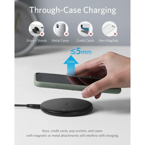 Anker 313 Wireless Charger (Pad), Qi-Certified, 10W Max Fast Charging for Samsung, Compatible with iPhone 16 Plus/15 Plus/14 Plus/12, AirPods (No AC Adapter, Not MagSafe Magnetic Charging Compatible)