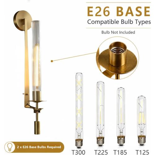 LIGHTLAND Gold Wall Sconces Set of 2, 28 Inch Modern Metal Glass Wall Light Fixture, Wall Lamp for Living Room Bedroom Hallway