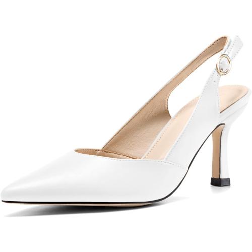 Size 8.5 Color White Rilista Women's Slingback Kitten Heels Closed Pointed Toe Wedding Party Dress Pumps Shoes