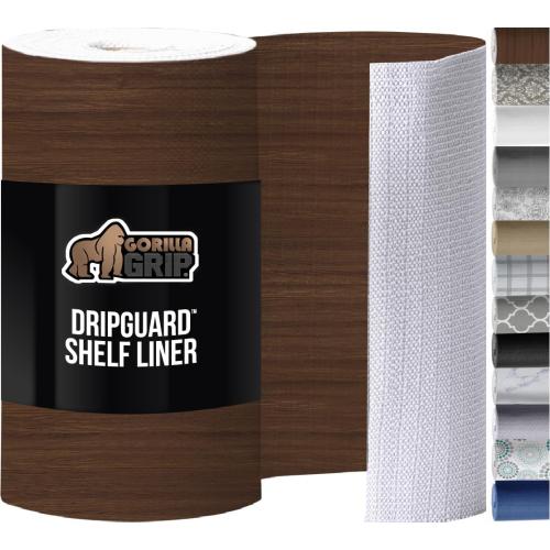 GORILLA GRIP DripGuard Shelf Liner, Non-Adhesive Drawer and Kitchen Cabinet Protector, 24x240 Inch, Strong Grip Slip Resistant Underside, Smooth Surface Liners for Cabinets, Bathrooms, Closets, Wood