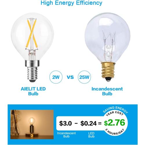 E12 LED Light Bulbs 25-Watt Equivalent (Dimmable), Warm White 2700K, 2W Vintage Clear G15/G50 Globe LED Bulb for Beside Lamp Ceiling Fan Pendant Lights Chandelier Fixture, 200 lm, 8 Pack