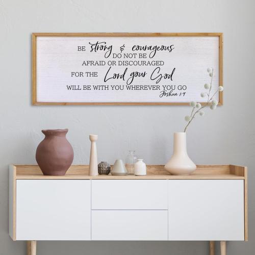 Size 40x 15 Be Strong And Courageous Sign Wall Decor 40x15 Large Farmhouse Living Room Plaque Joshua 1:9 Bible Verse Inspirational Quote Positive Faith Home Hanging Rustic Catholic Scripture Christian Art (Wood)