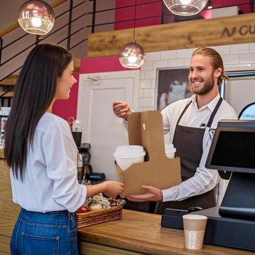 Bodaon 2 Cup Drink Carrier with Handle, 10 Pcs Cardboard Cup Holders, Disposable Drink Carriers for Delivery, Kraft Paper Coffee Cup Holder to Go, Take Out Cup Carriers for Hot/Cold Drinks