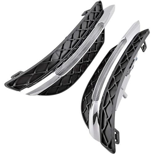 Pair LED 6000K DRL Fog Light Lamp Cover Daytime Running Light Chrome Trim Molding Compatible with Mercedes Benz C-Class W204 C300 2011-2013 2014