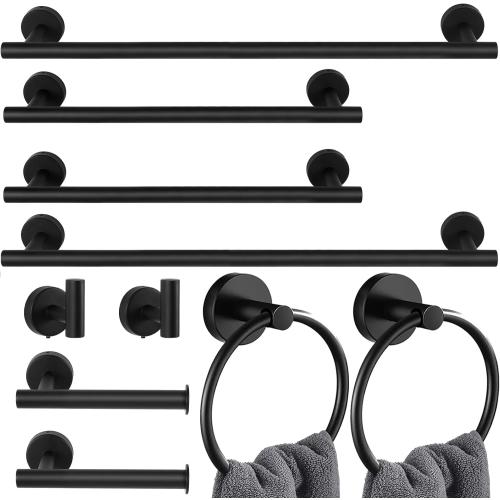 10PCS Matte Black Bathroom Hardware Set, Bathroom Accessories Set Include 24&16 inch Towel Bar, Robe Hook, Towel Ring, Toilet Paper Holder