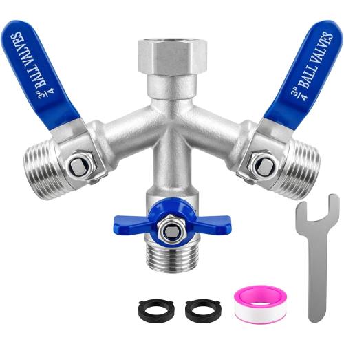 Garden Hose Splitter 3 Way, Heavy Duty 304 Stainless Steel Hose Splitter with Shut-off Valves, Full Flow Garden Water Hose Bib Spigot Splitter, 3/4'' GHT Thread Outdoor Faucet Splitter