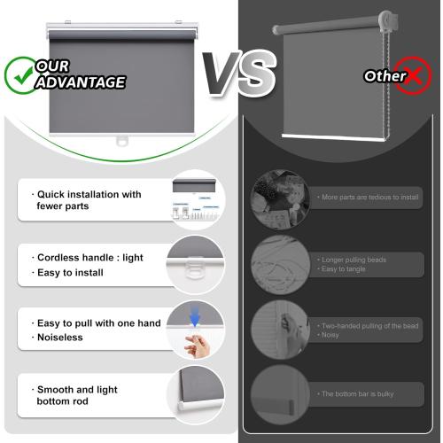 AOSKY Cordless Roller Shades Blackout Blinds for Windows Room Darkening Rolled Up Shades with Spring System, UV Protection Window Shades Door Blinds for Home and Office (34 W x 72 H, Grey)